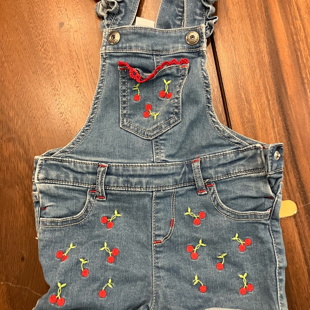 Gymboree Blue Denim Overalls with Cherry Embroidery